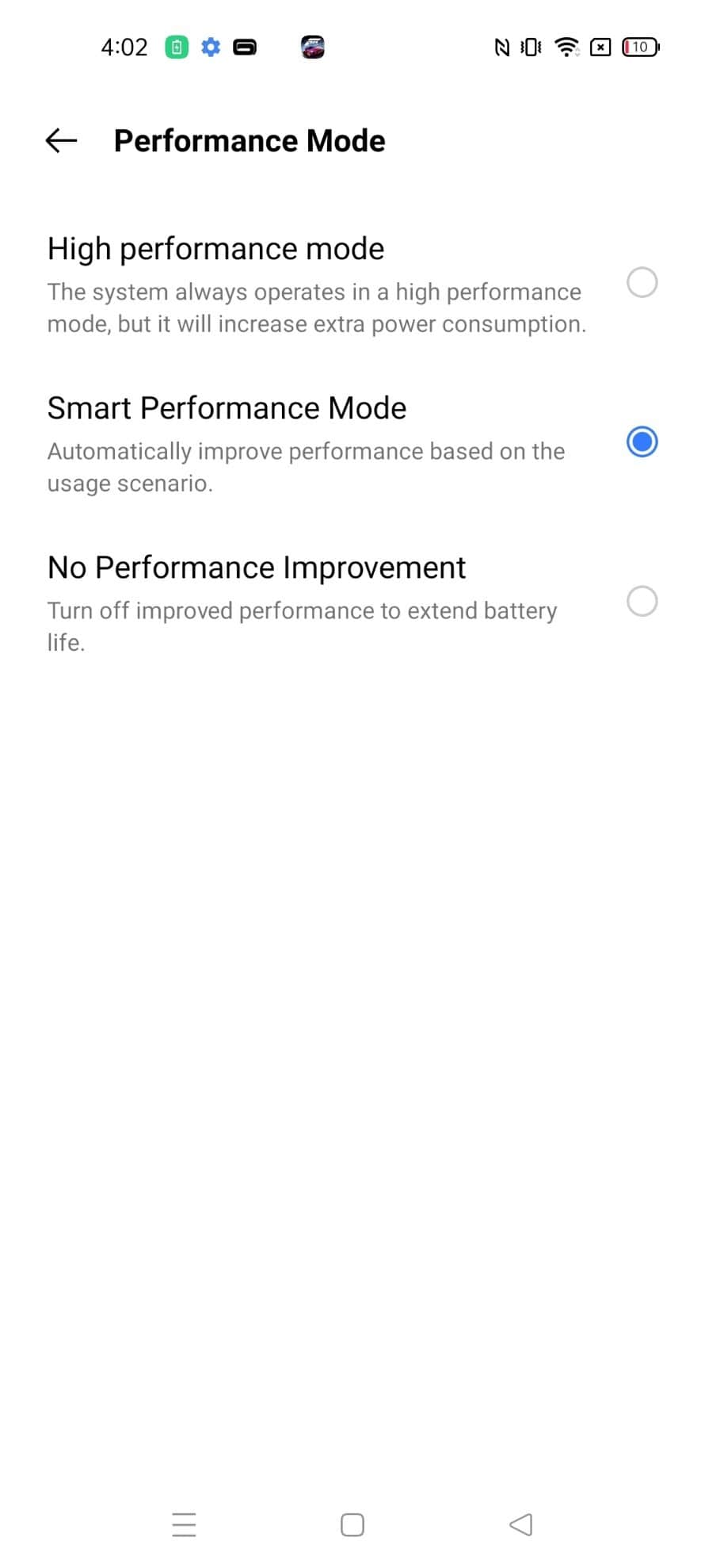 Realme 8 Performance Mode